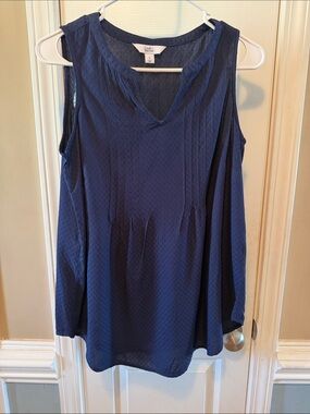 croft & barrow Navy Sleeveless V-Neck Pintuck Blouse